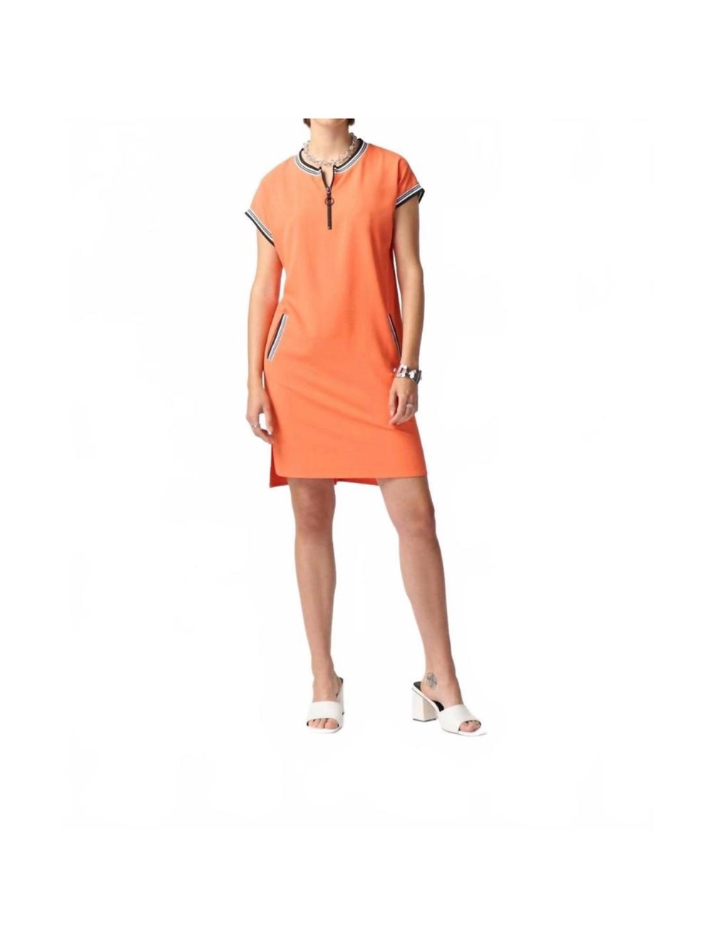 JOSEPH RIBKOFF straight dress rib trimming‎ in mandarin Size 10